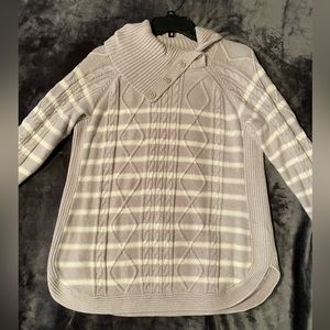 Grey striped sweater with button neck